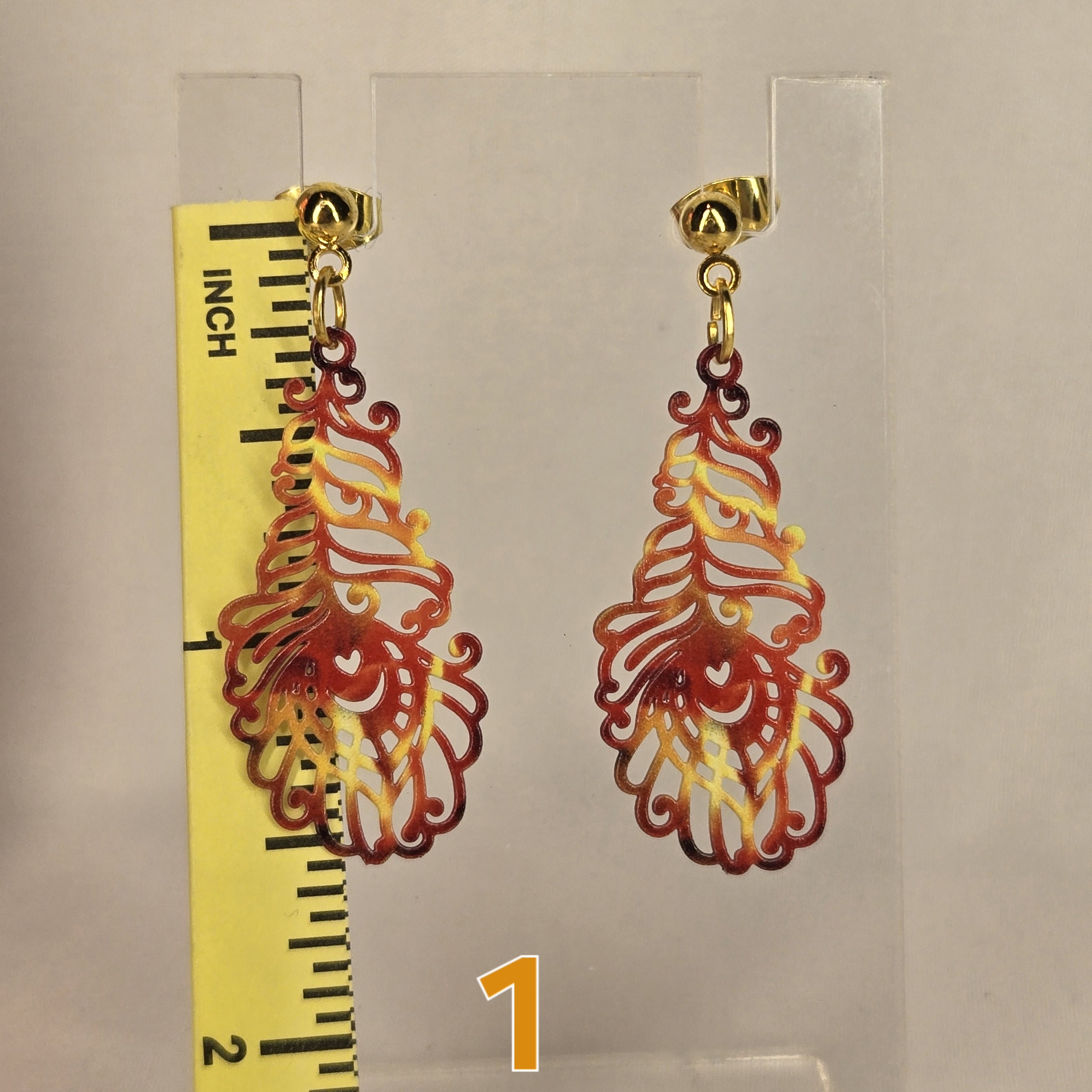 Vibrant Filigree Feather Earrings 6$